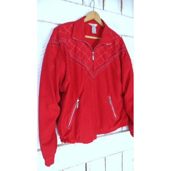 90s vintage red  wind breaker bomber jacket  utility jacket Adirondack - Picture 3 of 7